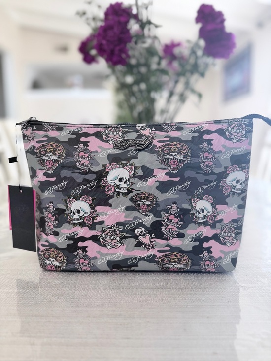 Ed Hardy Handbags - Ed Hardy Pink Black Gray Camo Skull Cosmetic Pouch